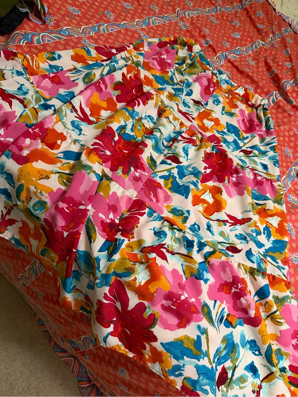 Floral Multicolor long skirt summer skirt - White Base with Pink & Blue Flowers